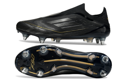 Men's Adidas F50 Elite Laceless SG Soft Ground Low-Tops Football Boots - Black/Silver/Gold