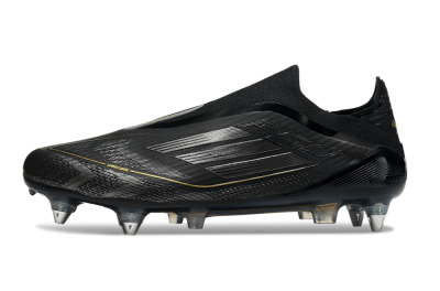 Men's Adidas F50 Elite Laceless SG Soft Ground Low-Tops Football Boots - Black/Silver/Gold