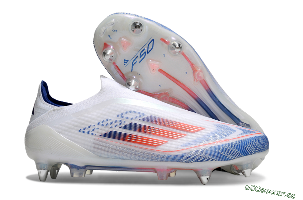 Men's Adidas F50 Elite Laceless SG Soft Ground Low-Tops Football Boots - White/Blue/Red 2
