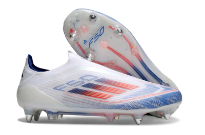Men's Adidas F50 Elite Laceless SG Soft Ground Low-Tops Football Boots - White/Blue/Red