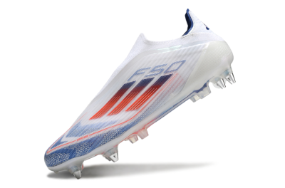 Men's Adidas F50 Elite Laceless SG Soft Ground Low-Tops Football Boots - White/Blue/Red