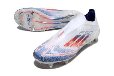 Men's Adidas F50 Elite Laceless SG Soft Ground Low-Tops Football Boots - White/Blue/Red