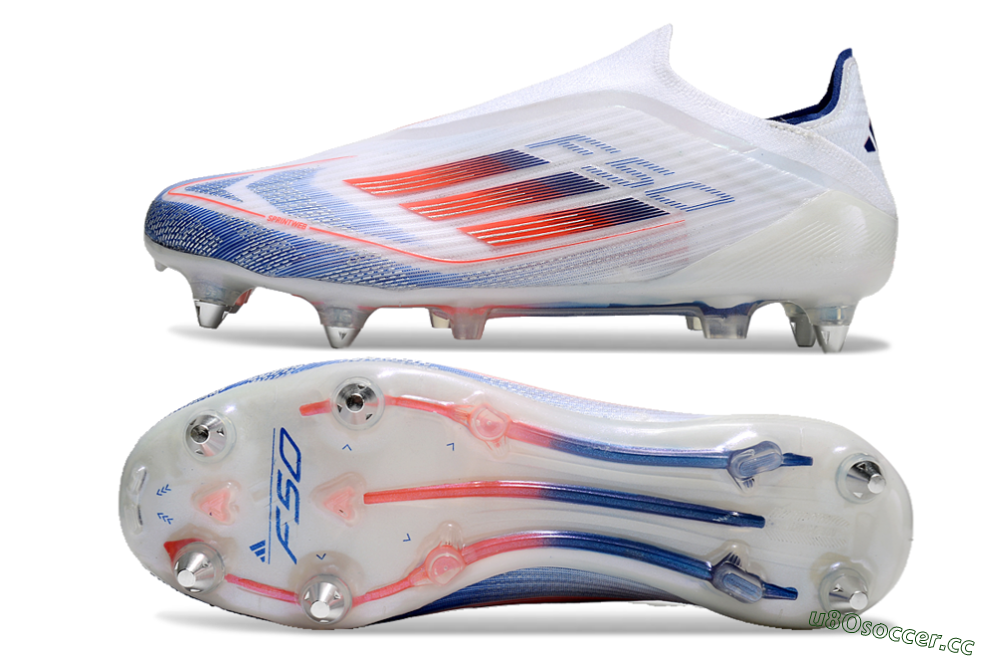 Men's Adidas F50 Elite Laceless SG Soft Ground Low-Tops Football Boots - White/Blue/Red 1