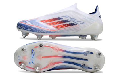 Men's Adidas F50 Elite Laceless SG Soft Ground Low-Tops Football Boots - White/Blue/Red
