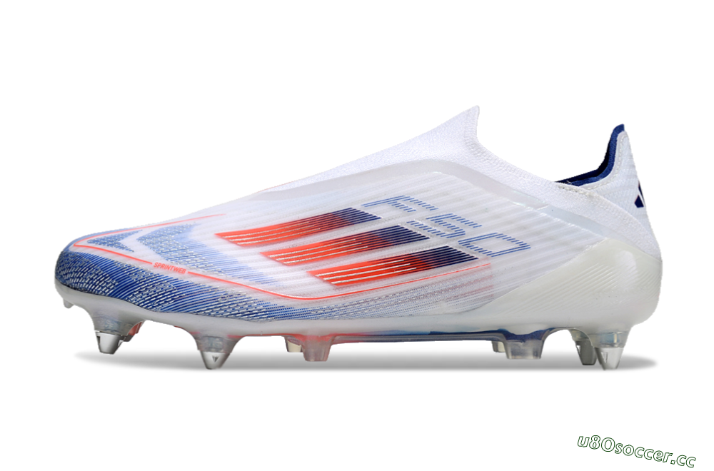 Men's Adidas F50 Elite Laceless SG Soft Ground Low-Tops Football Boots - White/Blue/Red 0