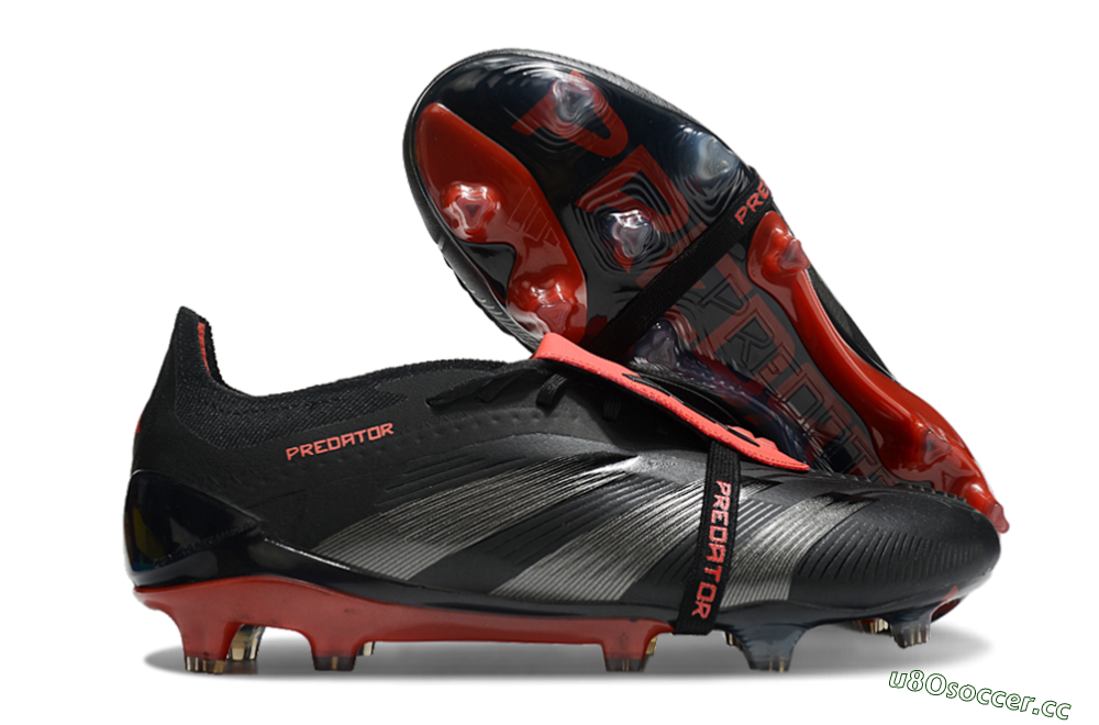 Men's Adidas Predator Elite Tongue FG Firm Ground Low-Tops Football Boots - Black/Silver/Red 2