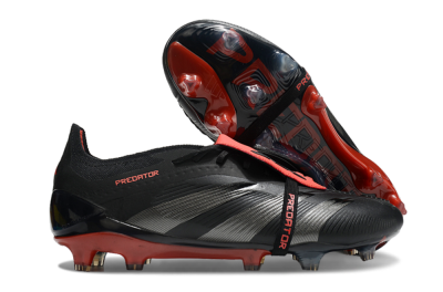 Men's Adidas Predator Elite Tongue FG Firm Ground Low-Tops Football Boots - Black/Silver/Red