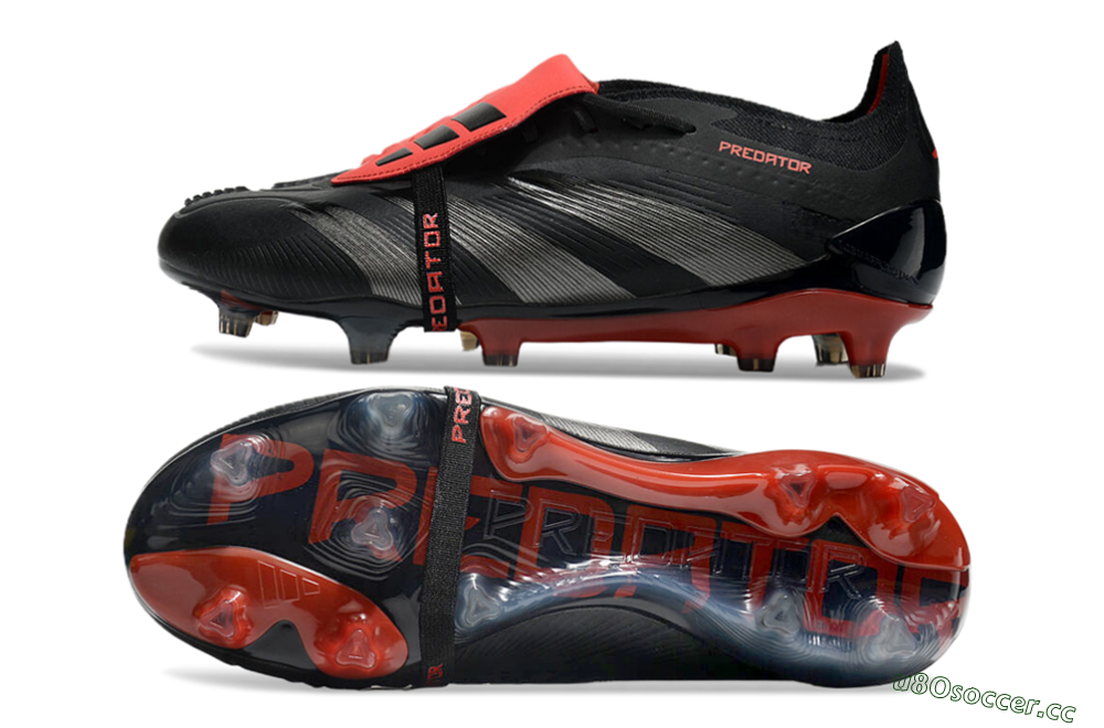 Men's Adidas Predator Elite Tongue FG Firm Ground Low-Tops Football Boots - Black/Silver/Red 1