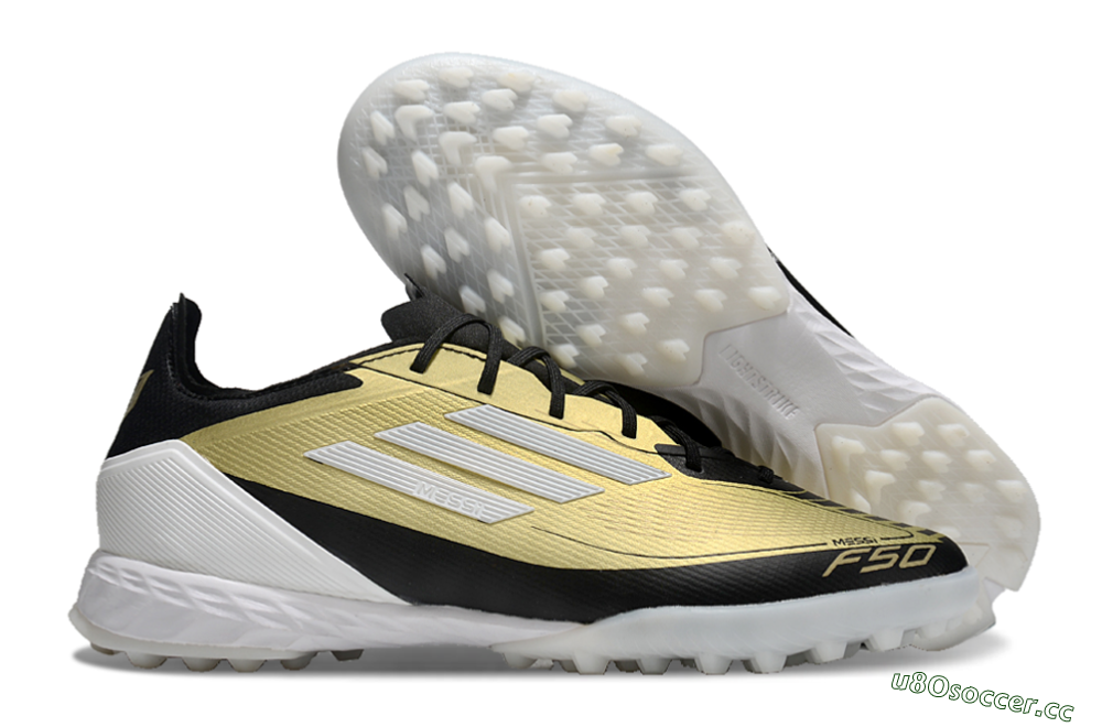 Men's Adidas F50 Pro TF Artificial Turf Low-Tops Football Shoes - Gold/White/Black 2