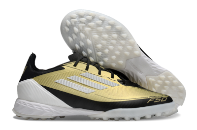 Men's Adidas F50 Pro TF Artificial Turf Low-Tops Football Shoes - Gold/White/Black