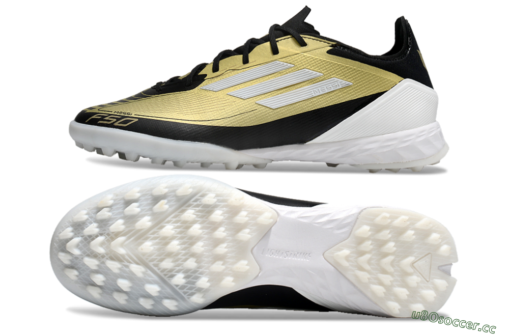 Men's Adidas F50 Pro TF Artificial Turf Low-Tops Football Shoes - Gold/White/Black 1