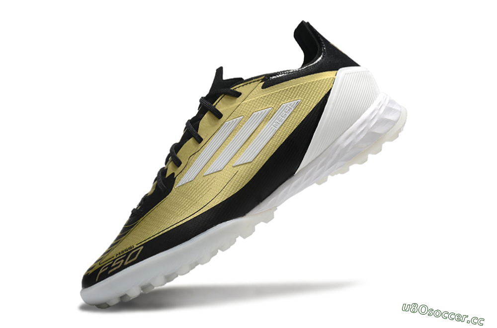 Men's Adidas F50 Pro TF Artificial Turf Low-Tops Football Shoes - Gold/White/Black 5