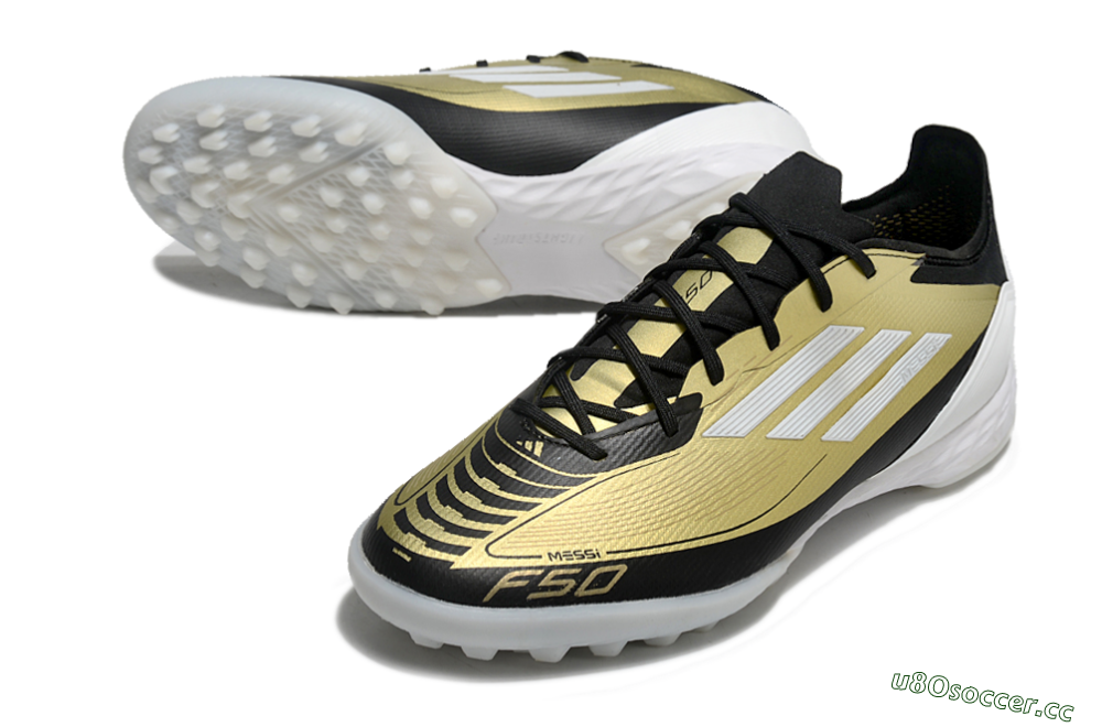 Men's Adidas F50 Pro TF Artificial Turf Low-Tops Football Shoes - Gold/White/Black 3