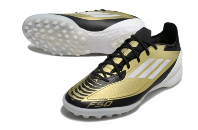 Men's Adidas F50 Pro TF Artificial Turf Low-Tops Football Shoes - Gold/White/Black