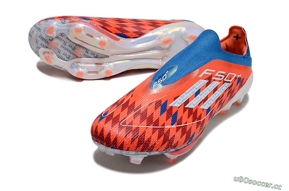 Men's Adidas F50+ Lightstrike Elite Laceless FG Firm Ground Low-Tops Football Boots - Red/Blue/White 3