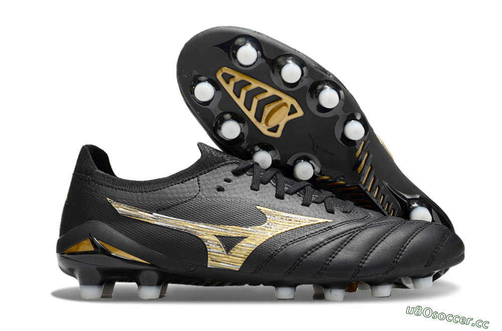 Men's Mizuno Morelia Neo 4 FG Firm Ground Low-Tops Football Boots - Black/Gold/White 2