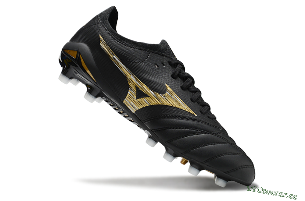 Men's Mizuno Morelia Neo 4 FG Firm Ground Low-Tops Football Boots - Black/Gold/White 4