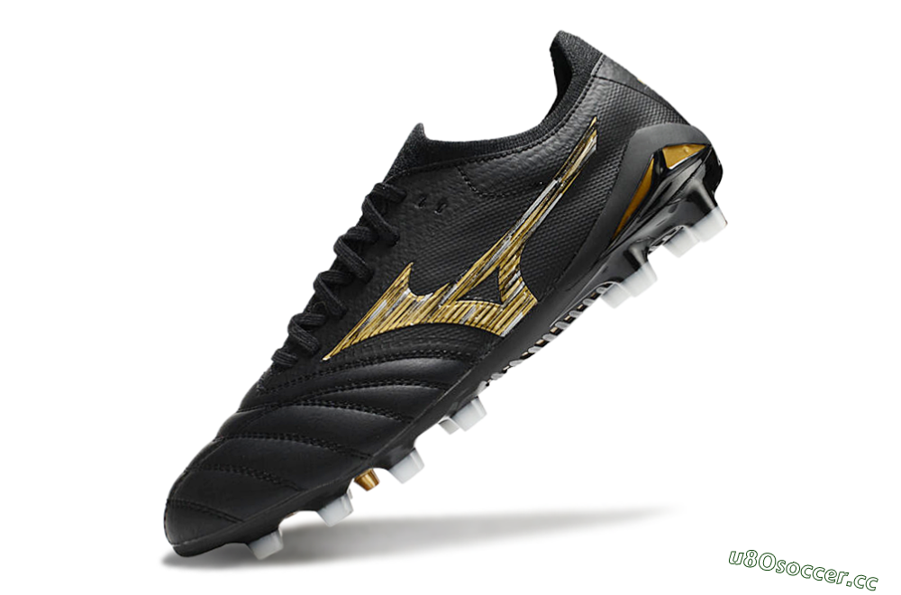 Men's Mizuno Morelia Neo 4 FG Firm Ground Low-Tops Football Boots - Black/Gold/White 5