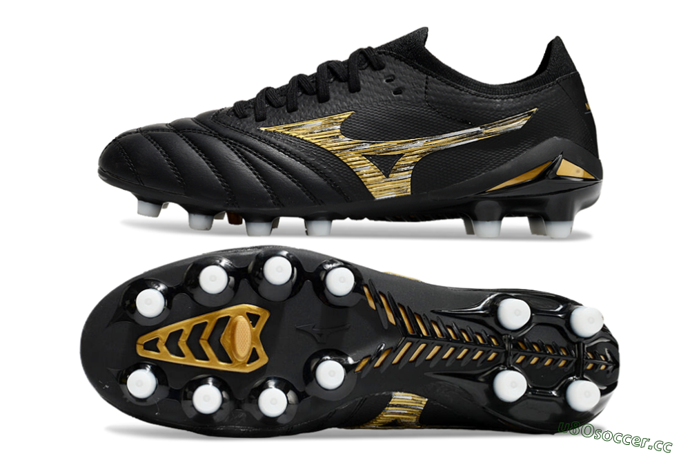 Men's Mizuno Morelia Neo 4 FG Firm Ground Low-Tops Football Boots - Black/Gold/White 1