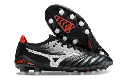 Men's Mizuno Morelia Neo 4 FG Firm Ground Low-Tops Football Boots - Black/White/Red
