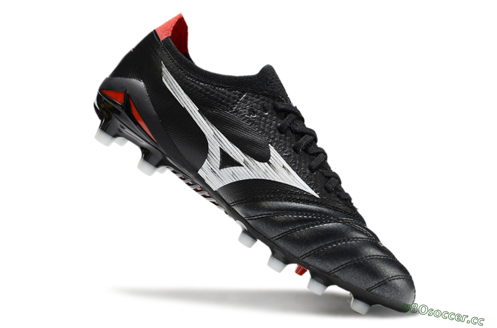 Men's Mizuno Morelia Neo 4 FG Firm Ground Low-Tops Football Boots - Black/White/Red 4