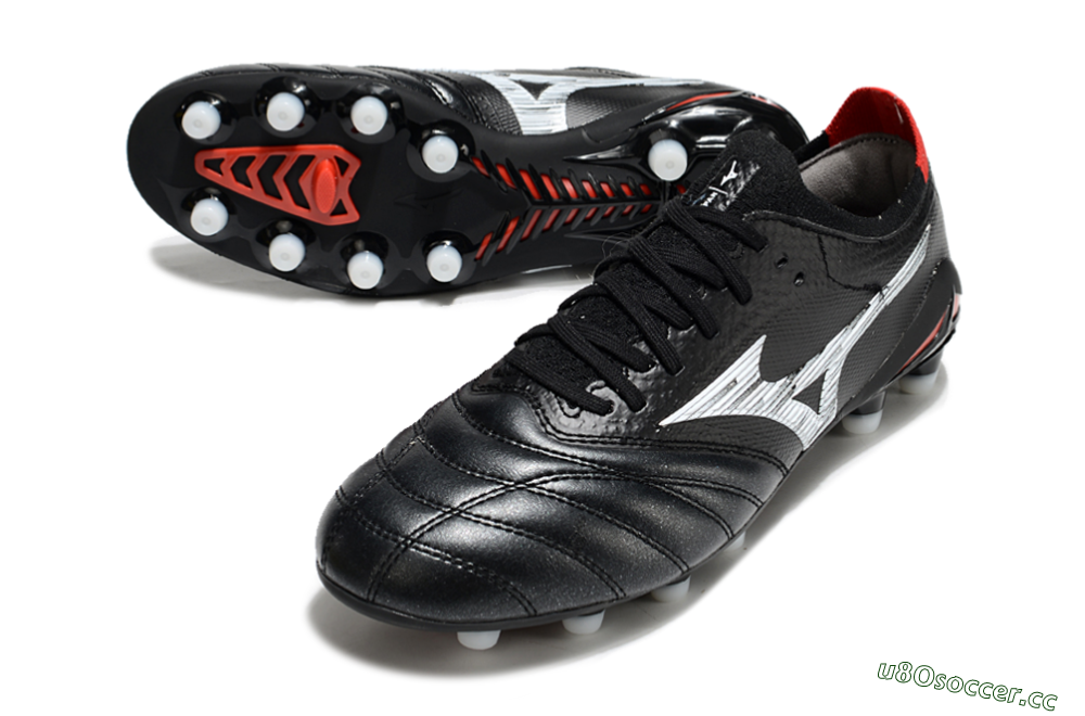 Men's Mizuno Morelia Neo 4 FG Firm Ground Low-Tops Football Boots - Black/White/Red 3