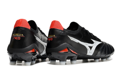 Men's Mizuno Morelia Neo 4 FG Firm Ground Low-Tops Football Boots - Black/White/Red