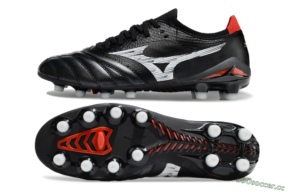 Men's Mizuno Morelia Neo 4 FG Firm Ground Low-Tops Football Boots - Black/White/Red 1