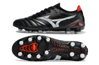 Men's Mizuno Morelia Neo 4 FG Firm Ground Low-Tops Football Boots - Black/White/Red