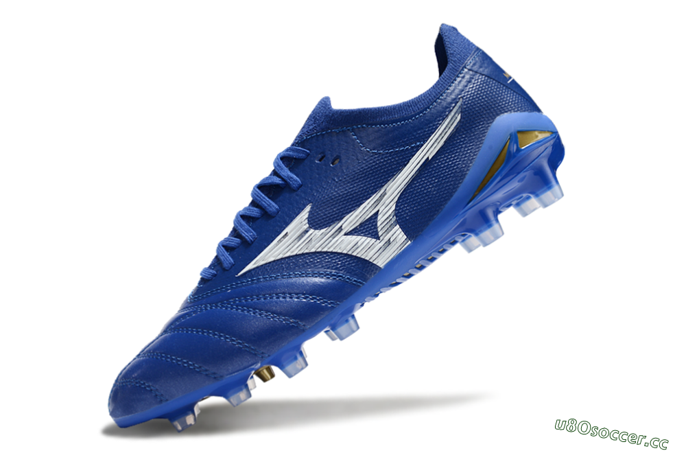 Men's Mizuno Morelia Neo 4 FG Firm Ground Low-Tops Football Boots - Blue/White/Gold 5