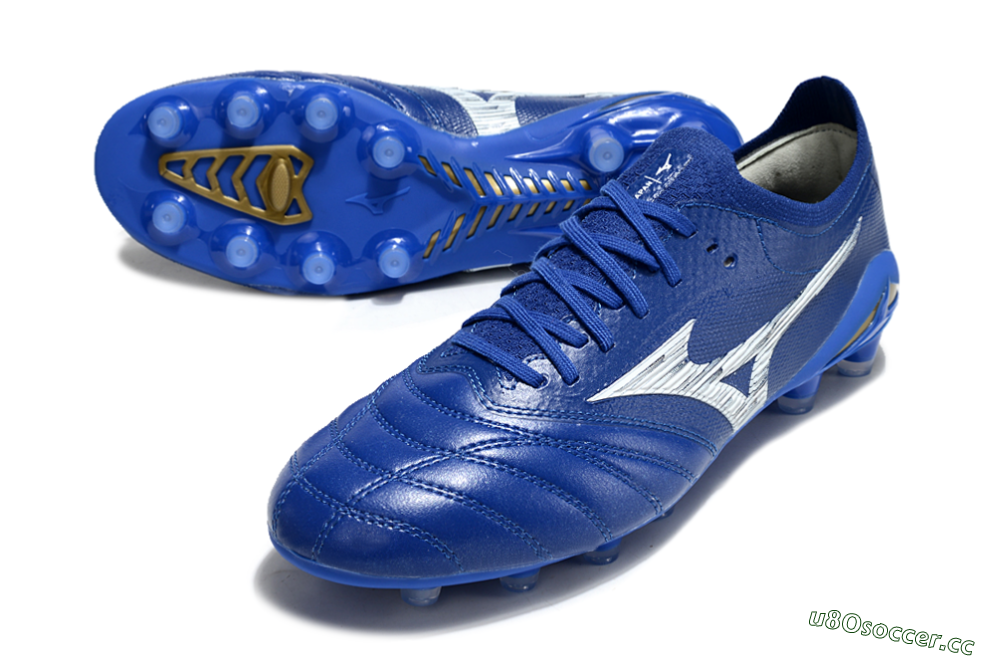 Men's Mizuno Morelia Neo 4 FG Firm Ground Low-Tops Football Boots - Blue/White/Gold 3