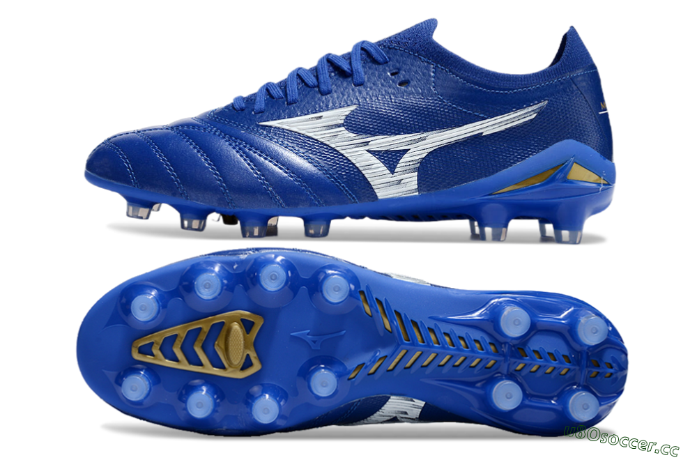 Men's Mizuno Morelia Neo 4 FG Firm Ground Low-Tops Football Boots - Blue/White/Gold 1