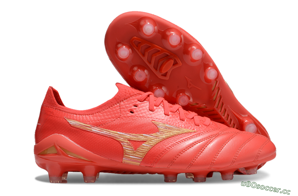Men's Mizuno Morelia Neo 4 FG Firm Ground Low-Tops Football Boots - Red/Gold 2