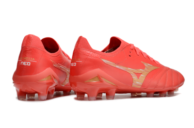 Men's Mizuno Morelia Neo 4 FG Firm Ground Low-Tops Football Boots - Red/Gold