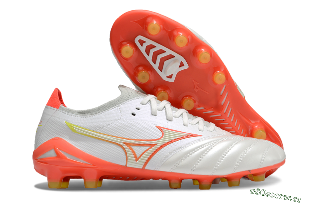 Men's Mizuno Morelia Neo 4 FG Firm Ground Low-Tops Football Boots - White/Red/Yellow 2
