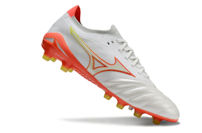 Men's Mizuno Morelia Neo 4 FG Firm Ground Low-Tops Football Boots - White/Red/Yellow