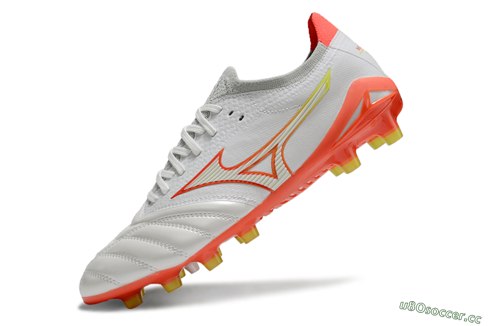 Men's Mizuno Morelia Neo 4 FG Firm Ground Low-Tops Football Boots - White/Red/Yellow 5