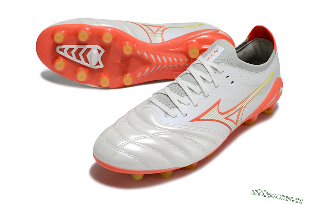 Men's Mizuno Morelia Neo 4 FG Firm Ground Low-Tops Football Boots - White/Red/Yellow 3