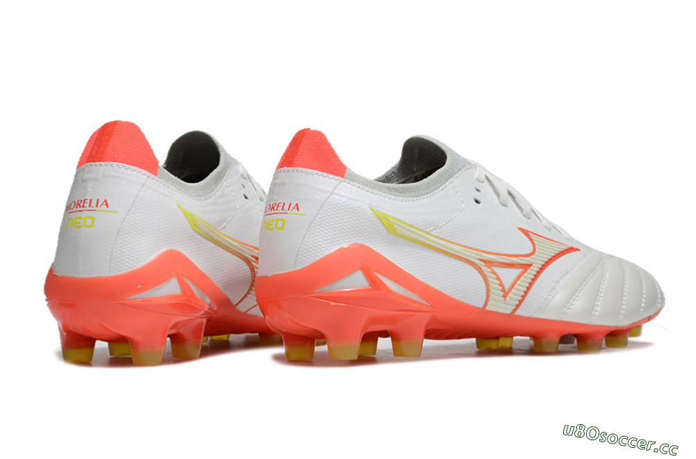 Men's Mizuno Morelia Neo 4 FG Firm Ground Low-Tops Football Boots - White/Red/Yellow 6