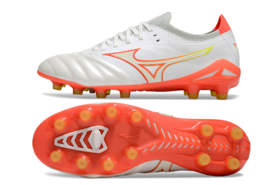 Men's Mizuno Morelia Neo 4 FG Firm Ground Low-Tops Football Boots - White/Red/Yellow