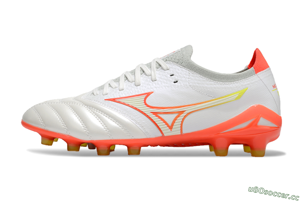 Men's Mizuno Morelia Neo 4 FG Firm Ground Low-Tops Football Boots - White/Red/Yellow 0