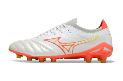Men's Mizuno Morelia Neo 4 FG Firm Ground Low-Tops Football Boots - White/Red/Yellow