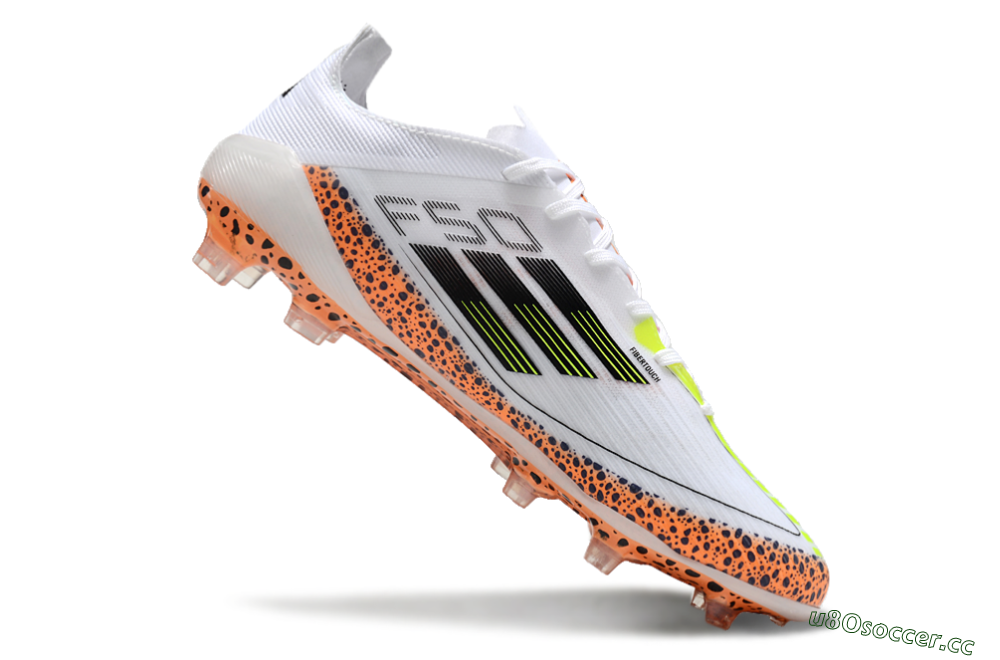 Men's Adidas F50 Elite FG Firm Ground Low-Tops Football Boots - White/Black/Leopard/Yellow 4