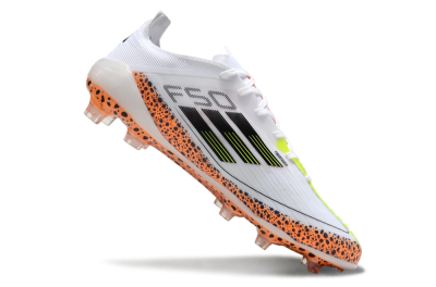 Men's Adidas F50 Elite FG Firm Ground Low-Tops Football Boots - White/Black/Leopard/Yellow