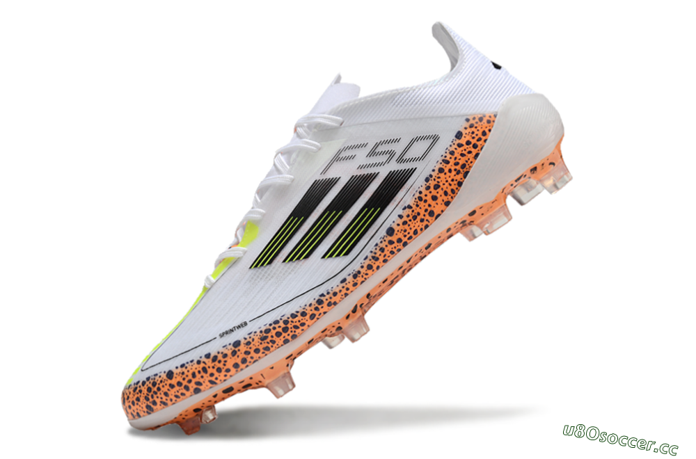 Men's Adidas F50 Elite FG Firm Ground Low-Tops Football Boots - White/Black/Leopard/Yellow 5
