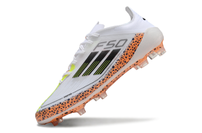 Men's Adidas F50 Elite FG Firm Ground Low-Tops Football Boots - White/Black/Leopard/Yellow