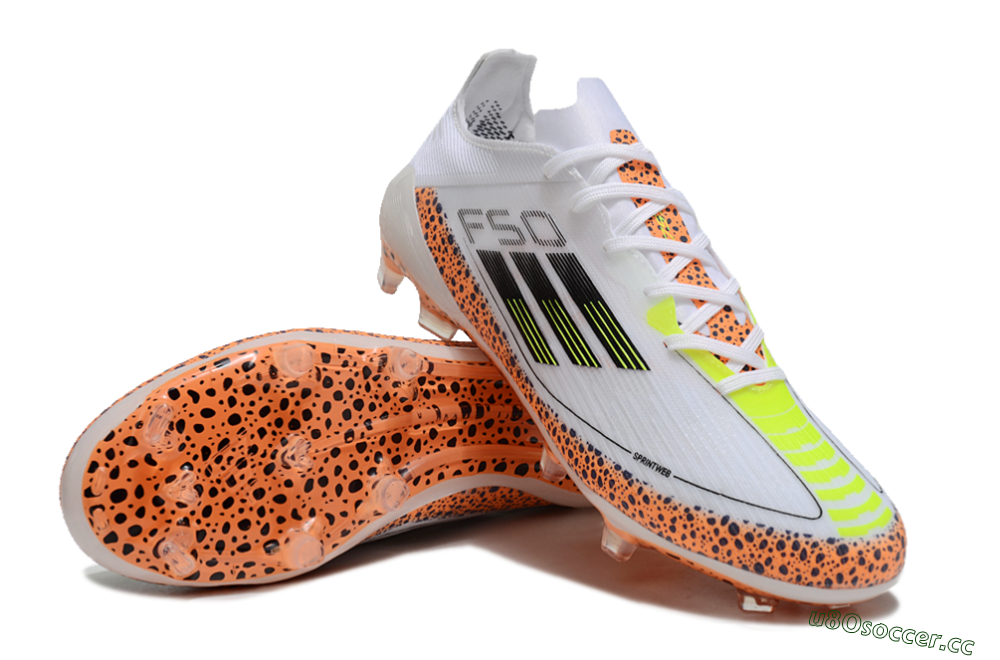 Men's Adidas F50 Elite FG Firm Ground Low-Tops Football Boots - White/Black/Leopard/Yellow 3