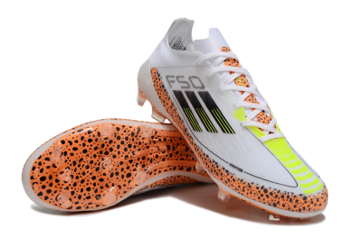 Men's Adidas F50 Elite FG Firm Ground Low-Tops Football Boots - White/Black/Leopard/Yellow