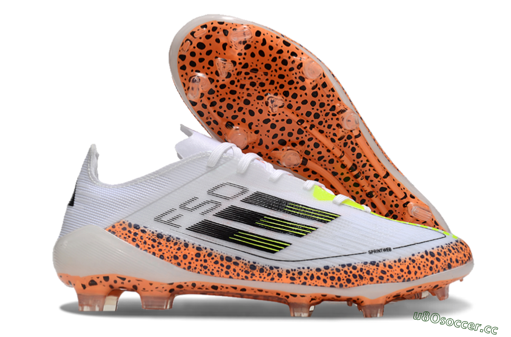 Men's Adidas F50 Elite FG Firm Ground Low-Tops Football Boots - White/Black/Leopard/Yellow 2