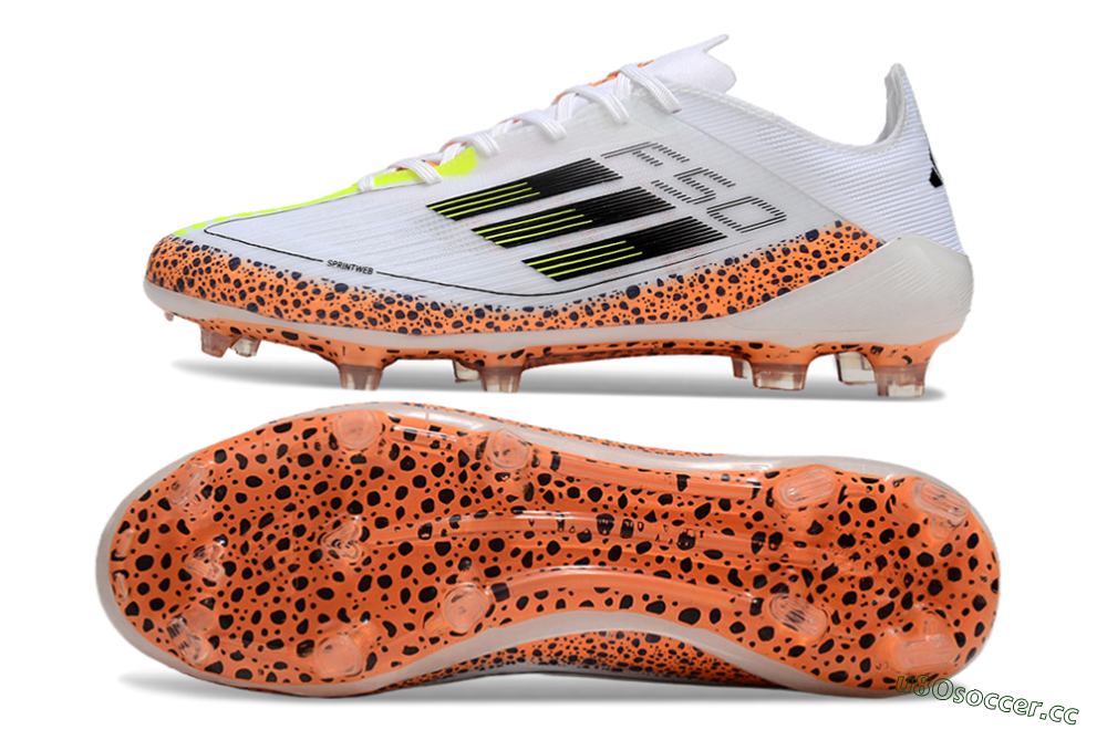 Men's Adidas F50 Elite FG Firm Ground Low-Tops Football Boots - White/Black/Leopard/Yellow 1